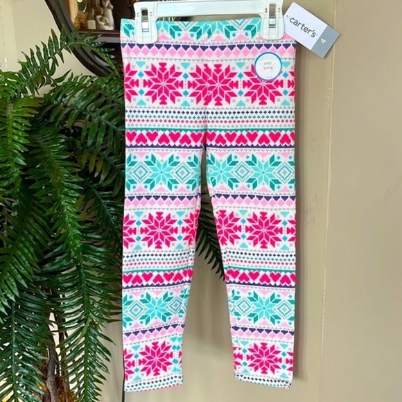 Brand New Carter’s Colorful Snowflakes Hearts Winter Cozy Lining Leggings - Picture 1 of 13